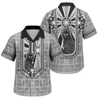 Mabuhay Philippines Festival Family Matching Off The Shoulder Long Sleeve Dress and Hawaiian Shirt Philippine Eagle Sun Three Stars Barong Pattern DT05 Son's Shirt Gray - Polynesian Pride