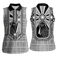 Mabuhay Philippines Festival Women Sleeveless Polo Shirt Philippine Eagle Sun Three Stars Barong Pattern DT05 - Polynesian Pride
