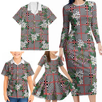Red Binakol Motifs With Jasminum Sambac Family Matching Long Sleeve Bodycon Dress and Hawaiian Shirt Mabuhay Philippines Festival DT05 - Polynesian Pride