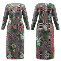 Red Binakol Motifs With Jasminum Sambac Family Matching Long Sleeve Bodycon Dress and Hawaiian Shirt Mabuhay Philippines Festival DT05 Mom's Dress Red - Polynesian Pride