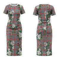 Red Binakol Motifs With Jasminum Sambac Family Matching Short Sleeve Bodycon Dress and Hawaiian Shirt Mabuhay Philippines Festival DT05 Mom's Dress Red - Polynesian Pride