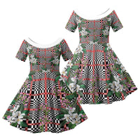 Red Binakol Motifs With Jasminum Sambac Family Matching Short Sleeve Bodycon Dress and Hawaiian Shirt Mabuhay Philippines Festival DT05 Daughter's Dress Red - Polynesian Pride