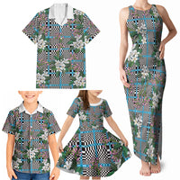 Blue Binakol Motifs With Jasminum Sambac Family Matching Tank Maxi Dress and Hawaiian Shirt Mabuhay Philippines Festival DT05 - Polynesian Pride