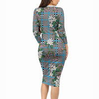 Blue Binakol Motifs With Jasminum Sambac Long Sleeve Bodycon Dress Mabuhay Philippines Festival DT05 - Polynesian Pride