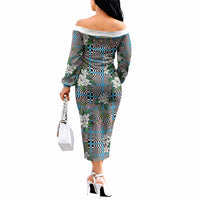 Blue Binakol Motifs With Jasminum Sambac Off The Shoulder Long Sleeve Dress Mabuhay Philippines Festival DT05 - Polynesian Pride