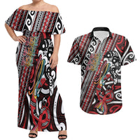 Personalised Maori Language Week Couples Matching Off Shoulder Maxi Dress and Hawaiian Shirt Ake Ake Ake Tribal Patterns