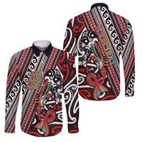 Personalised Maori Language Week Family Matching Summer Maxi Dress and Hawaiian Shirt Ake Ake Ake Tribal Patterns DT05 Dad's Shirt - Long Sleeve Red - Polynesian Pride