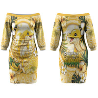Hawaii Banana Dolphin Couples Matching Off The Shoulder Long Sleeve Dress and Long Sleeve Button Shirt Cute Cosplay Naiʻa Fish Tribal Patterns DT05 - Polynesian Pride