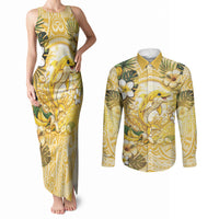 Hawaii Banana Dolphin Couples Matching Tank Maxi Dress and Long Sleeve Button Shirt Cute Cosplay Naiʻa Fish Tribal Patterns DT05 Yellow - Polynesian Pride