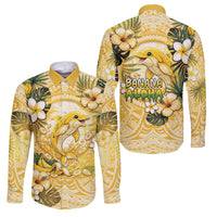 Hawaii Banana Dolphin Family Matching Off Shoulder Short Dress and Hawaiian Shirt Cute Cosplay Naiʻa Fish Tribal Patterns DT05 Dad's Shirt - Long Sleeve Yellow - Polynesian Pride