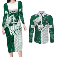 Custom Hawaii Volleyball Couples Matching Long Sleeve Bodycon Dress and Long Sleeve Button Shirt Shaka Aloha Hand