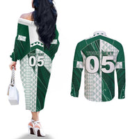 Custom Hawaii Volleyball Couples Matching Off The Shoulder Long Sleeve Dress and Long Sleeve Button Shirt Shaka Aloha Hand