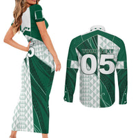 Custom Hawaii Volleyball Couples Matching Short Sleeve Bodycon Dress and Long Sleeve Button Shirt Shaka Aloha Hand