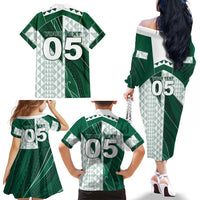 Custom Hawaii Volleyball Family Matching Off The Shoulder Long Sleeve Dress and Hawaiian Shirt Shaka Aloha Hand