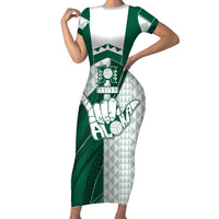 Custom Hawaii Volleyball Short Sleeve Bodycon Dress Shaka Aloha Hand DT05 Long Dress Green - Polynesian Pride