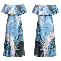 Piko Hawaiian Couples Matching Off Shoulder Maxi Dress and Hawaiian Shirt Blue Galaxy Spiral Plumeria Tribal Patterns DT05 - Polynesian Pride
