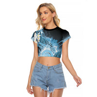 Piko Hawaiian Raglan Cropped T Shirt Blue Galaxy Spiral Plumeria Tribal Patterns DT05 Female Blue - Polynesian Pride