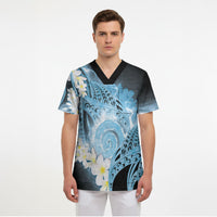 Piko Hawaiian Scrub Top Blue Galaxy Spiral Plumeria Tribal Patterns DT05 - Polynesian Pride