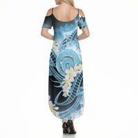 Piko Hawaiian Summer Maxi Dress Blue Galaxy Spiral Plumeria Tribal Patterns DT05 - Polynesian Pride