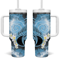 Piko Hawaiian Tumbler With Handle Blue Galaxy Spiral Plumeria Tribal Patterns DT05 One Size: 40 oz Blue - Polynesian Pride