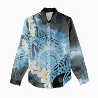 Piko Hawaiian Women Casual Shirt Blue Galaxy Spiral Plumeria Tribal Patterns DT05 - Polynesian Pride