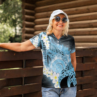 Piko Hawaiian Women Polo Shirt Blue Galaxy Spiral Plumeria Tribal Patterns DT05 - Polynesian Pride