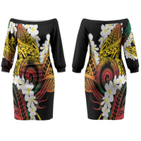 Piko Hawaiian Couples Matching Off The Shoulder Long Sleeve Dress and Hawaiian Shirt Gradient Spiral Plumeria Tribal Patterns DT05 - Polynesian Pride