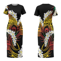 Piko Hawaiian Couples Matching Short Sleeve Bodycon Dress and Hawaiian Shirt Gradient Spiral Plumeria Tribal Patterns DT05 - Polynesian Pride