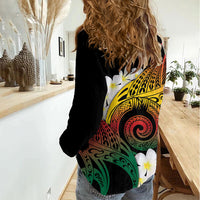 Piko Hawaiian Women Casual Shirt Gradient Spiral Plumeria Tribal Patterns DT05 - Polynesian Pride