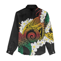 Piko Hawaiian Women Casual Shirt Gradient Spiral Plumeria Tribal Patterns DT05 - Polynesian Pride
