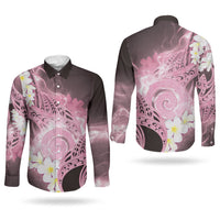 Piko Hawaiian Couples Matching Summer Maxi Dress and Long Sleeve Button Shirt Pink Galaxy Spiral Plumeria Tribal Patterns DT05 - Polynesian Pride