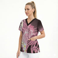 Piko Hawaiian Scrub Top Pink Galaxy Spiral Plumeria Tribal Patterns DT05 - Polynesian Pride