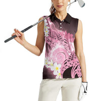 Piko Hawaiian Women Sleeveless Polo Shirt Pink Galaxy Spiral Plumeria Tribal Patterns DT05 - Polynesian Pride