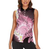 Piko Hawaiian Women Sleeveless Polo Shirt Pink Galaxy Spiral Plumeria Tribal Patterns DT05 - Polynesian Pride