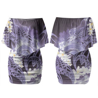 Piko Hawaiian Couples Matching Off Shoulder Short Dress and Long Sleeve Button Shirt Purple Galaxy Spiral Plumeria Tribal Patterns DT05 - Polynesian Pride
