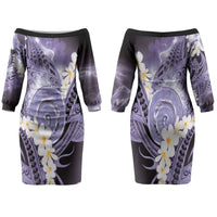 Piko Hawaiian Couples Matching Off The Shoulder Long Sleeve Dress and Hawaiian Shirt Purple Galaxy Spiral Plumeria Tribal Patterns DT05 - Polynesian Pride