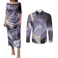 Piko Hawaiian Couples Matching Puletasi and Long Sleeve Button Shirt Purple Galaxy Spiral Plumeria Tribal Patterns DT05 Purple - Polynesian Pride