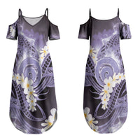 Piko Hawaiian Couples Matching Summer Maxi Dress and Long Sleeve Button Shirt Purple Galaxy Spiral Plumeria Tribal Patterns DT05 - Polynesian Pride