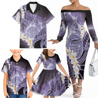 Piko Hawaiian Family Matching Off The Shoulder Long Sleeve Dress and Hawaiian Shirt Purple Galaxy Spiral Plumeria Tribal Patterns DT05 - Polynesian Pride