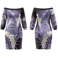 Piko Hawaiian Family Matching Off The Shoulder Long Sleeve Dress and Hawaiian Shirt Purple Galaxy Spiral Plumeria Tribal Patterns DT05 Mom's Dress Purple - Polynesian Pride