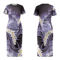 Piko Hawaiian Family Matching Short Sleeve Bodycon Dress and Hawaiian Shirt Purple Galaxy Spiral Plumeria Tribal Patterns DT05 Mom's Dress Purple - Polynesian Pride