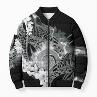 Piko Hawaiian Bomber Puffer Jacket Monochrome Galaxy Spiral Plumeria Tribal Patterns DT05 Unisex Black - Polynesian Pride