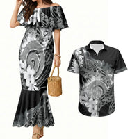 Piko Hawaiian Couples Matching Mermaid Dress and Hawaiian Shirt Monochrome Galaxy Spiral Plumeria Tribal Patterns DT05 Black - Polynesian Pride