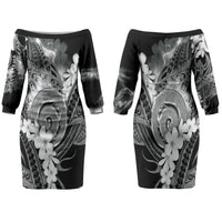 Piko Hawaiian Couples Matching Off The Shoulder Long Sleeve Dress and Hawaiian Shirt Monochrome Galaxy Spiral Plumeria Tribal Patterns DT05 - Polynesian Pride