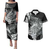 Piko Hawaiian Couples Matching Puletasi and Hawaiian Shirt Monochrome Galaxy Spiral Plumeria Tribal Patterns DT05 Black - Polynesian Pride
