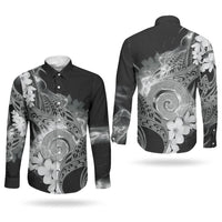 Piko Hawaiian Couples Matching Summer Maxi Dress and Long Sleeve Button Shirt Monochrome Galaxy Spiral Plumeria Tribal Patterns DT05 - Polynesian Pride