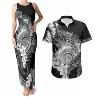 Piko Hawaiian Couples Matching Tank Maxi Dress and Hawaiian Shirt Monochrome Galaxy Spiral Plumeria Tribal Patterns DT05 Black - Polynesian Pride