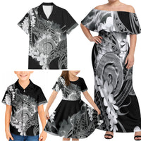 Piko Hawaiian Family Matching Off Shoulder Maxi Dress and Hawaiian Shirt Monochrome Galaxy Spiral Plumeria Tribal Patterns DT05 - Polynesian Pride