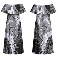 Piko Hawaiian Family Matching Off Shoulder Maxi Dress and Hawaiian Shirt Monochrome Galaxy Spiral Plumeria Tribal Patterns DT05 Mom's Dress Black - Polynesian Pride