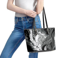 Piko Hawaiian Leather Tote Bag Monochrome Galaxy Spiral Plumeria Tribal Patterns DT05 - Polynesian Pride